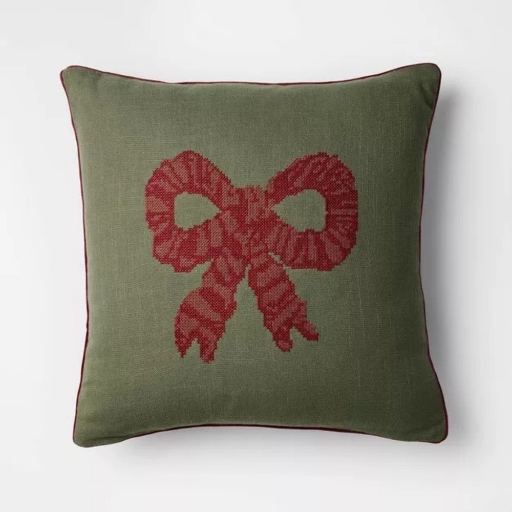 20x20 Dark Green with Red Bow Pillow - Threshold Studio McGee Christmas 2025